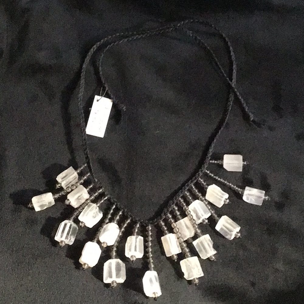 Elegant Quartz Necklace with Black Leather Cord